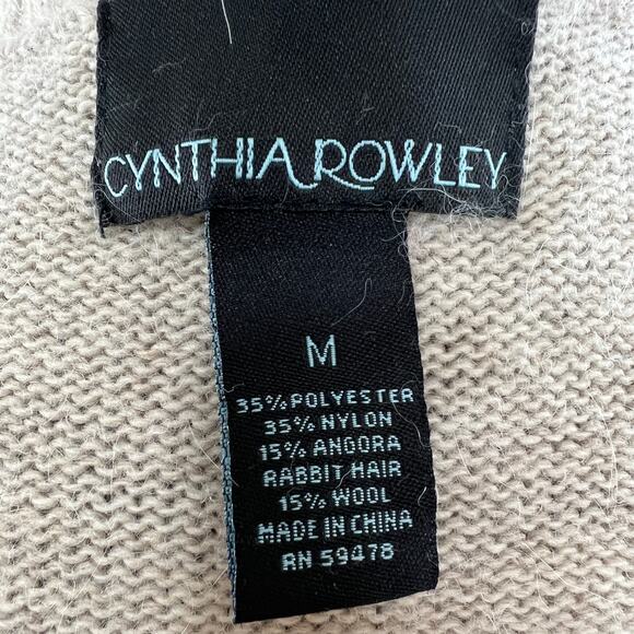 CYNTHIA ROWLEY Cream Beige Angora Wool Blend Full Zip Long Cardigan Sweater M - Picture 6 of 7